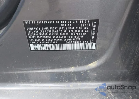 2014 Volkswagen Jetta 2.0L S из США, поврежденный, VIN 3VW2K7AJ3EM227865